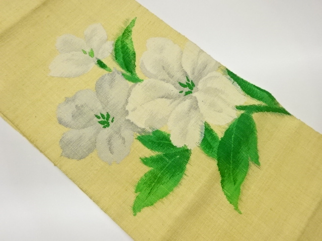手織り真綿紬花々模様織出し名古屋帯
